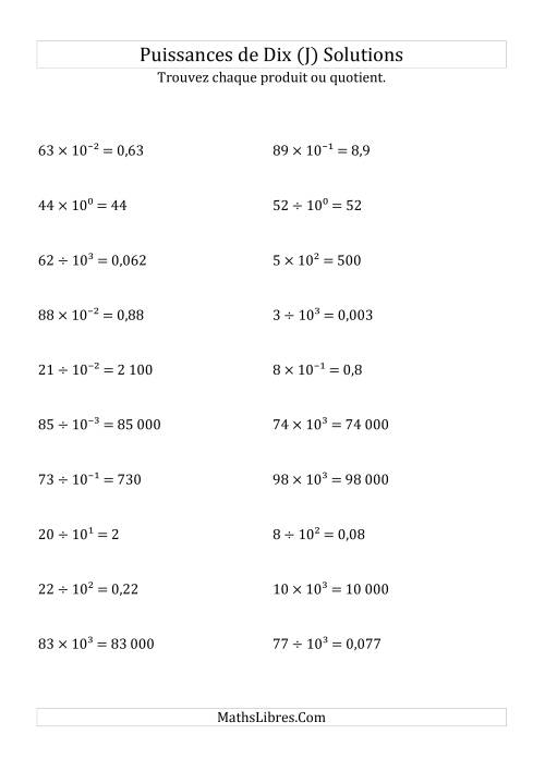 Multiplication et division de nombres entiers par puissances de dix (forme exposant) (J) page 2