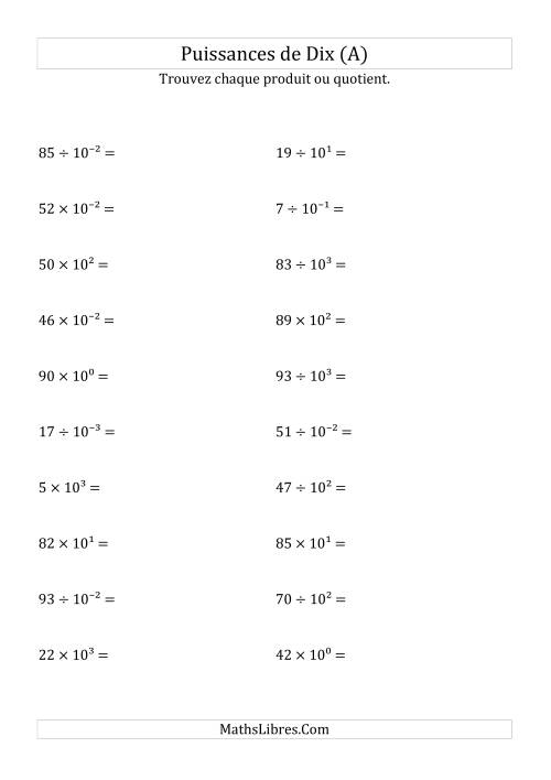 Multiplication et division de nombres entiers par puissances de dix (forme exposant) (Tout)