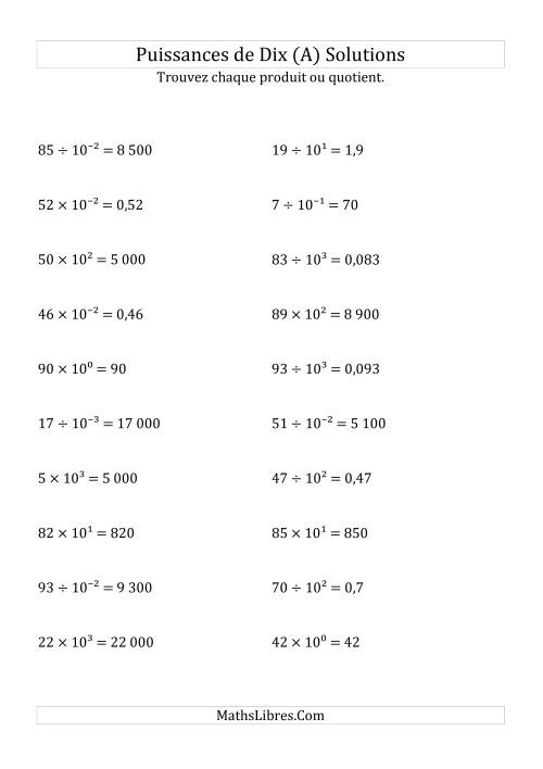 Multiplication et division de nombres entiers par puissances de dix (forme exposant) (Tout) page 2