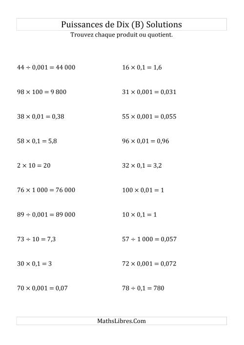 Multiplication et division de nombres entiers par puissances de dix (forme standard) (B) page 2