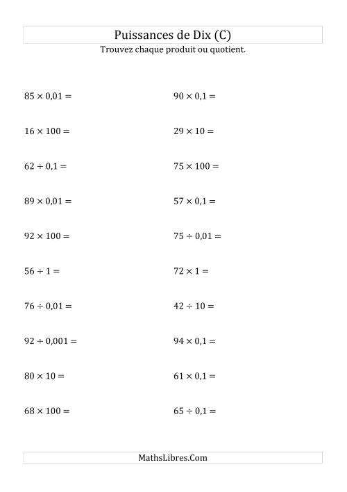 Multiplication et division de nombres entiers par puissances de dix (forme standard) (C)