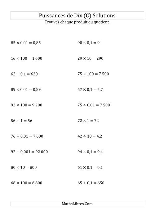 Multiplication et division de nombres entiers par puissances de dix (forme standard) (C) page 2