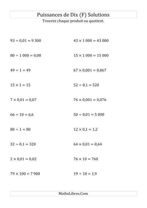 Multiplication et division de nombres entiers par puissances de dix (forme standard) (F) page 2