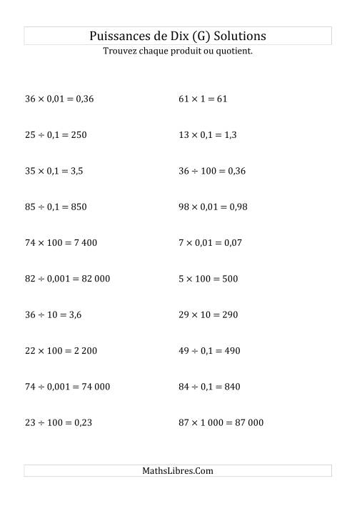 Multiplication et division de nombres entiers par puissances de dix (forme standard) (G) page 2