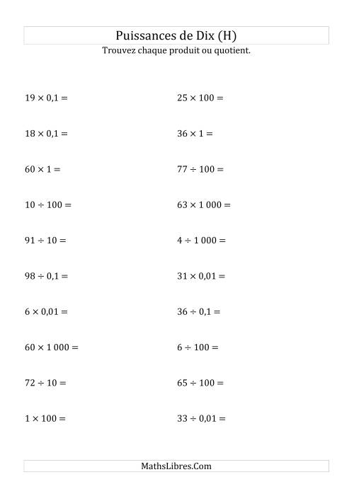 Multiplication et division de nombres entiers par puissances de dix (forme standard) (H)