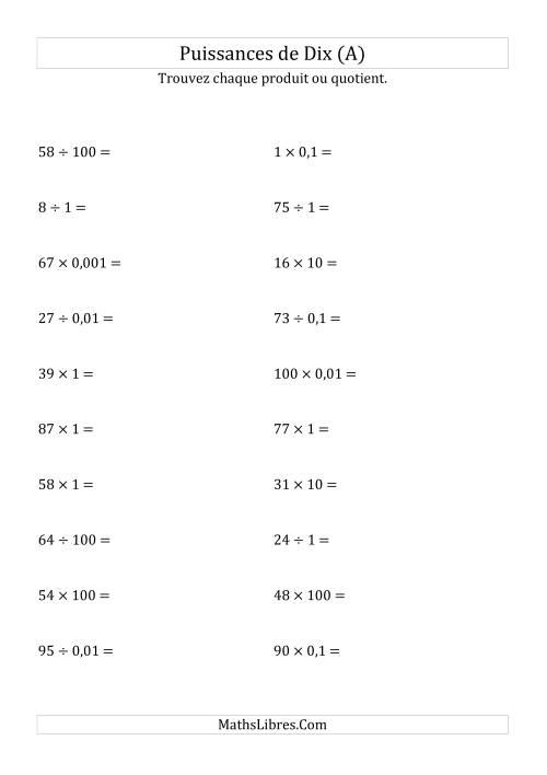 Multiplication et division de nombres entiers par puissances de dix (forme standard) (Tout)