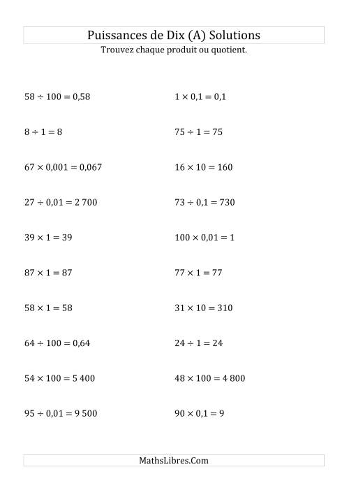 Multiplication et division de nombres entiers par puissances de dix (forme standard) (Tout) page 2