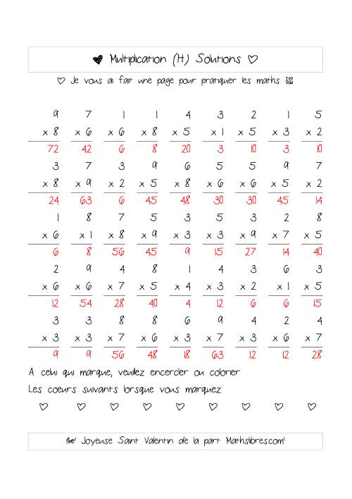 Multiplication de Nombres (A Un Chiffre) (H) page 2