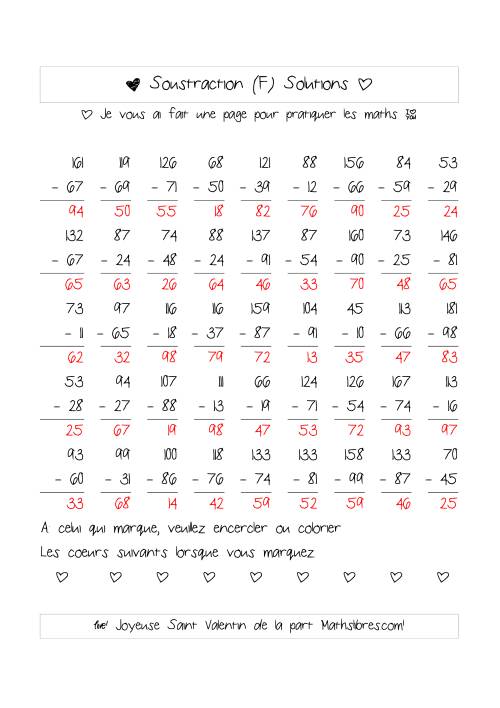 Soustraction de Nombres (Différence Inférieur à 100) (F) page 2