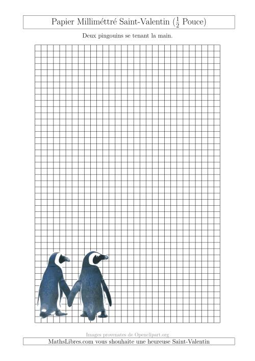 Papier Milliméttré avec Deux Pingouins (1/2 Pouce) (A)