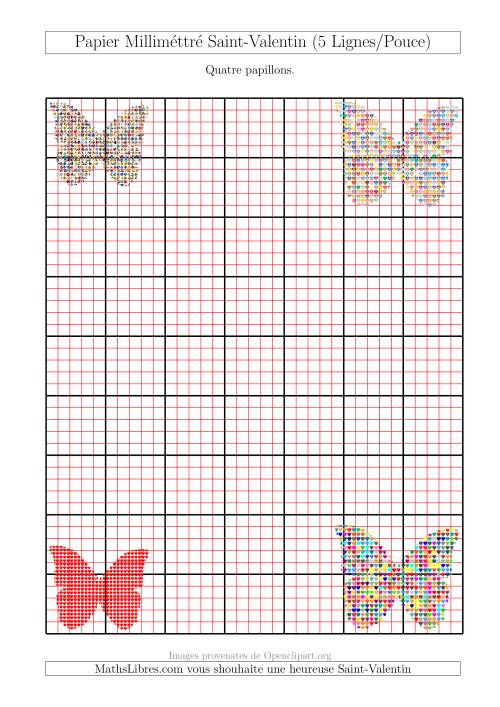 Papier Milliméttré avec Quatres Papillons (2,5/0,5 cm) (A)