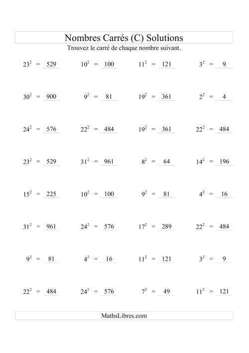 Nombres carrés jusqu'à 32 au carré (C) page 2
