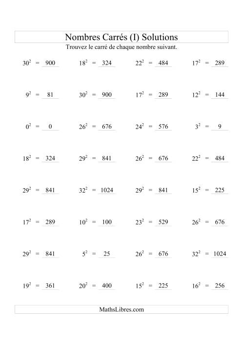 Nombres carrés jusqu'à 32 au carré (I) page 2