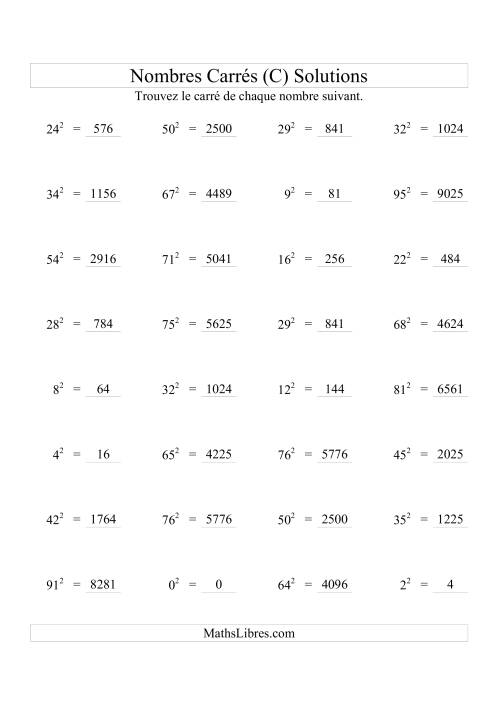 Nombres carrés jusqu'à 99 au carré (C) page 2