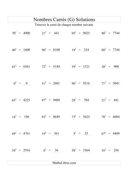 Nombres carrés jusqu'à 99 au carré (G) page 2