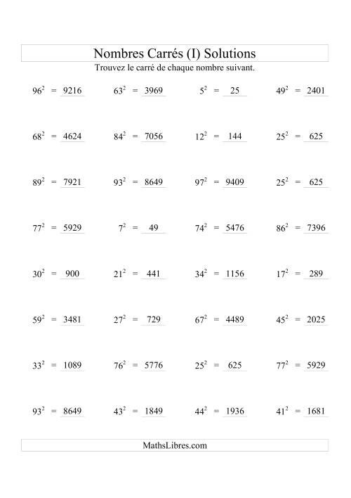 Nombres carrés jusqu'à 99 au carré (I) page 2