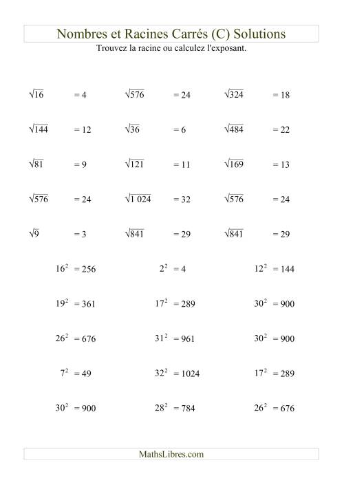Nombres et racines carrés jusqu'à 32 au carré (C) page 2