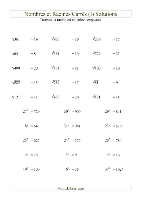 Nombres et racines carrés jusqu'à 32 au carré (I) page 2