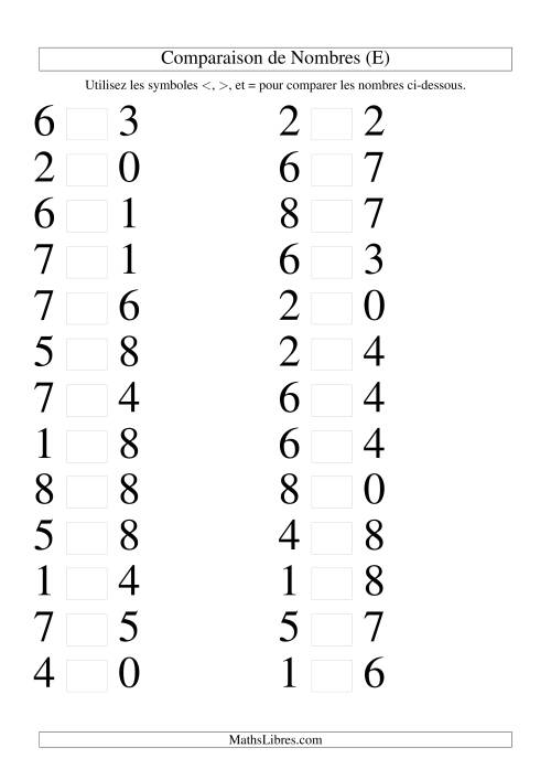 Comparaisons des chiffres jusqu'à 9 (E)