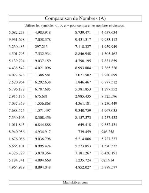 Comparaisons des chiffres jusqu'à 10.000.000 (version EU) (A)