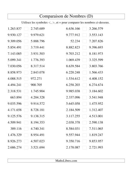 Comparaisons des chiffres jusqu'à 10.000.000 (version EU) (D)