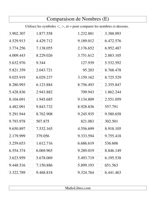 Comparaisons des chiffres jusqu'à 10.000.000 (version EU) (E)
