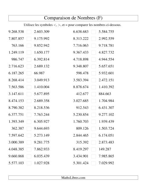 Comparaisons des chiffres jusqu'à 10.000.000 (version EU) (F)