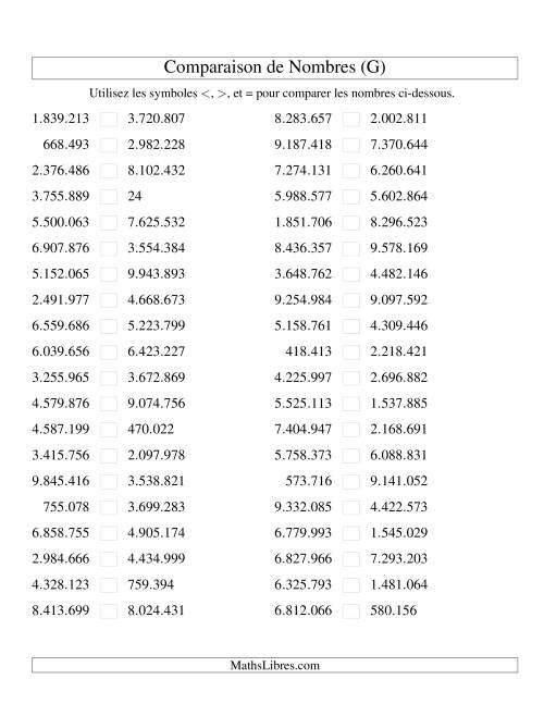 Comparaisons des chiffres jusqu'à 10.000.000 (version EU) (G)