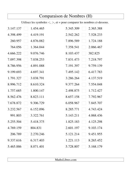 Comparaisons des chiffres jusqu'à 10.000.000 (version EU) (H)