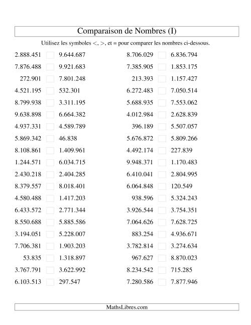 Comparaisons des chiffres jusqu'à 10.000.000 (version EU) (I)