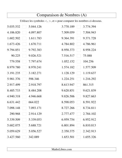 Comparaisons des chiffres jusqu'à 10.000.000 rapprochés (version EU) (A)