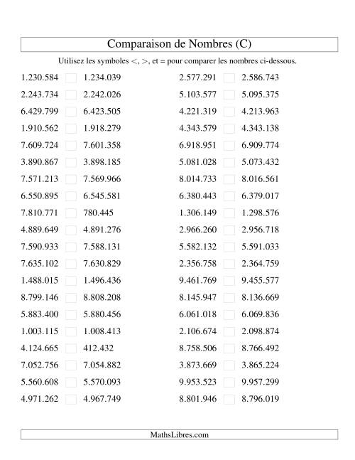 Comparaisons des chiffres jusqu'à 10.000.000 rapprochés (version EU) (C)
