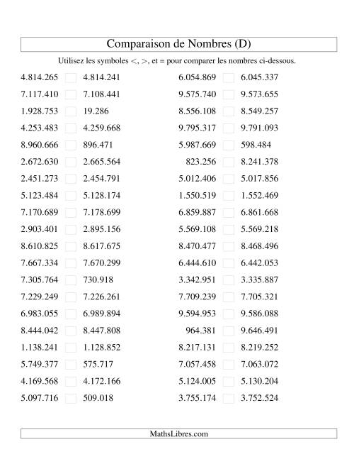 Comparaisons des chiffres jusqu'à 10.000.000 rapprochés (version EU) (D)