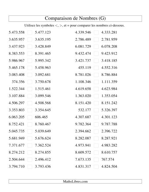 Comparaisons des chiffres jusqu'à 10.000.000 rapprochés (version EU) (G)