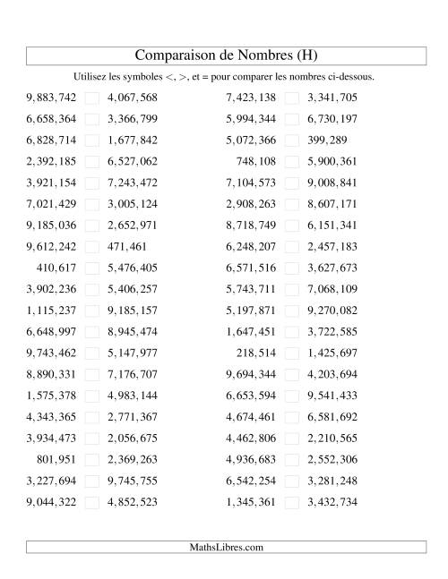 Comparaisons des chiffres jusqu'à 10,000,000 (version US) (H)
