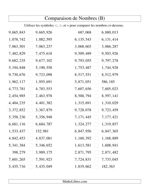 Comparaisons des chiffres jusqu'à 10,000,000 rapprochés (version US) (B)