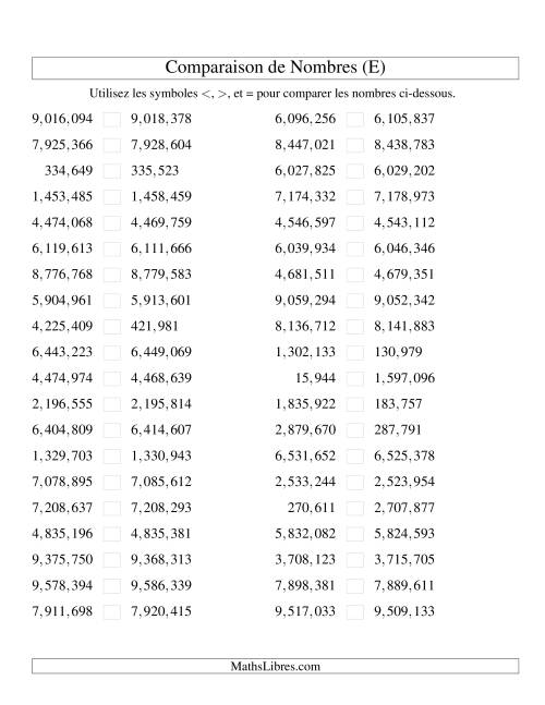Comparaisons des chiffres jusqu'à 10,000,000 rapprochés (version US) (E)