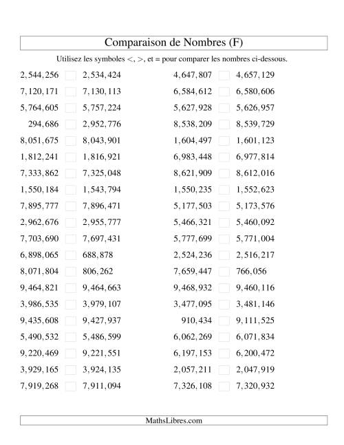 Comparaisons des chiffres jusqu'à 10,000,000 rapprochés (version US) (F)