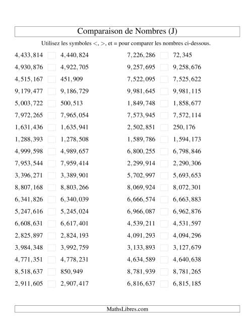 Comparaisons des chiffres jusqu'à 10,000,000 rapprochés (version US) (J)