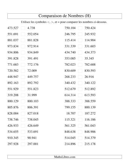 Comparaisons des chiffres jusqu'à 1.000.000 rapprochés (version EU) (H)