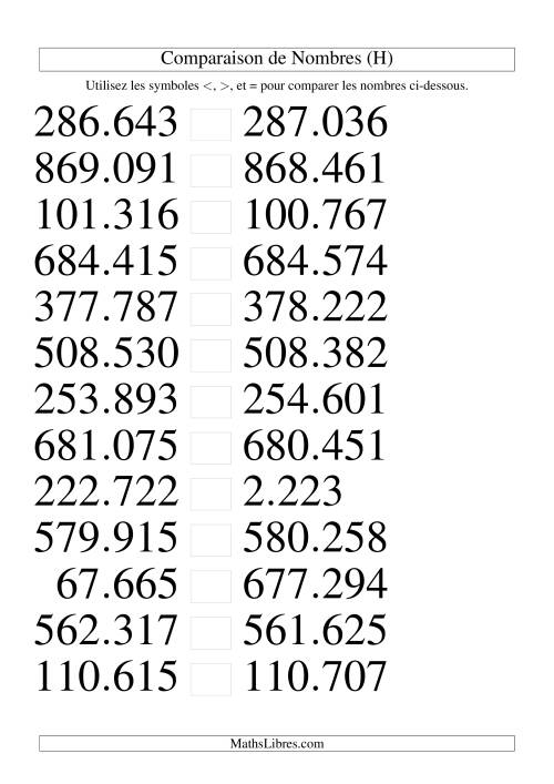 Comparaisons des chiffres jusqu'à 1.000.000 rapprochés (version EU) (H)