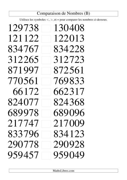 Comparaisons des chiffres jusqu'à 1 000 000 rapprochés (version SI) (B)