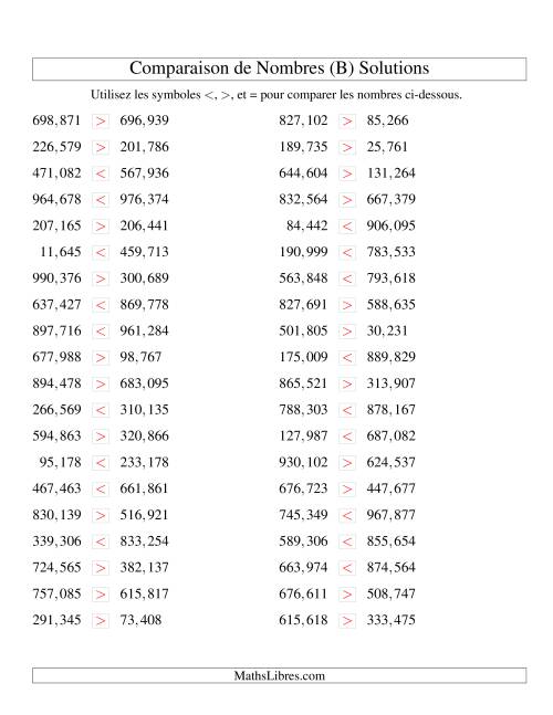 Comparaisons des chiffres jusqu'à 1,000,000 (version US) (B) page 2