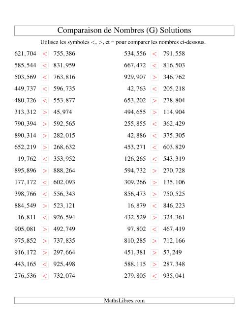 Comparaisons des chiffres jusqu'à 1,000,000 (version US) (G) page 2