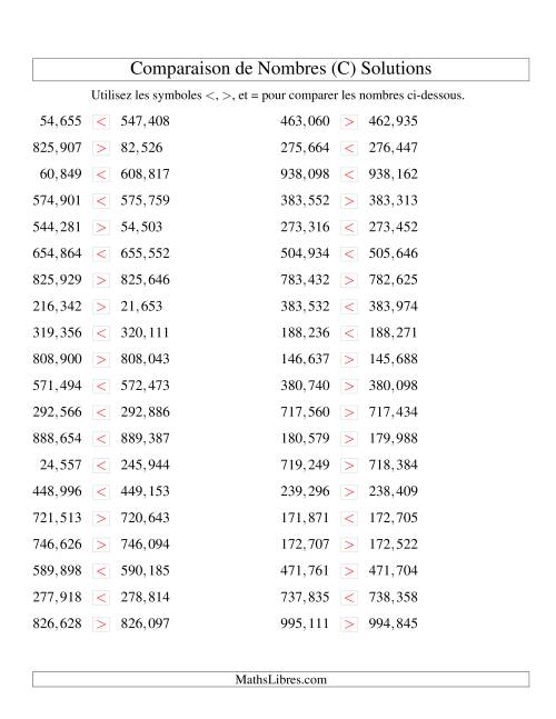 Comparaisons des chiffres jusqu'à 1,000,000 rapprochés (version US) (C) page 2
