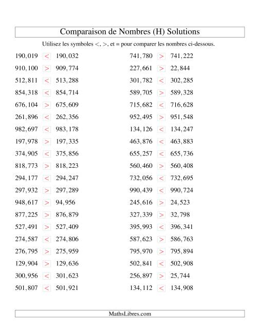 Comparaisons des chiffres jusqu'à 1,000,000 rapprochés (version US) (H) page 2