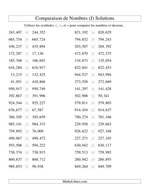Comparaisons des chiffres jusqu'à 1,000,000 rapprochés (version US) (J) page 2