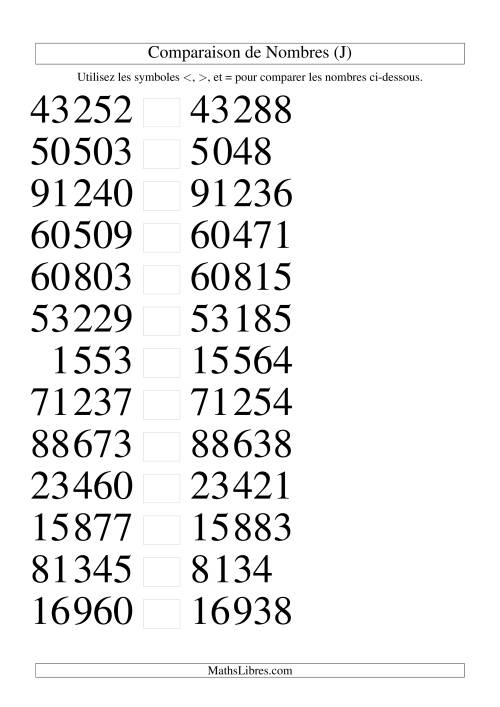 Comparaisons des chiffres jusqu'à 100 000 rapprochés (version SI) (J)