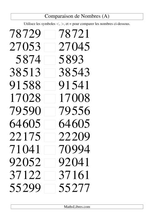 Comparaisons des chiffres jusqu'à 100 000 rapprochés (version SI) (Gros Caractères)