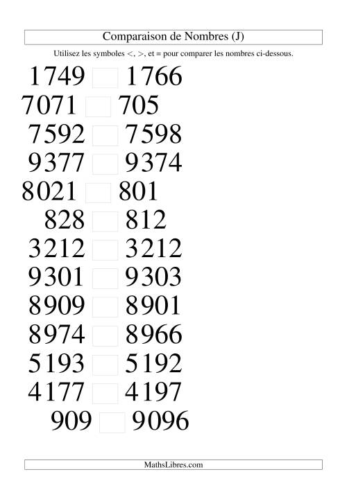 Comparaisons des chiffres jusqu'à 10 000 rapprochés (version SI) (J)